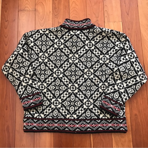 Vintage LL Bean Nordic Fair Isle Cardigan Sweater Silver Buttons Large Made USA - Picture 9 of 14